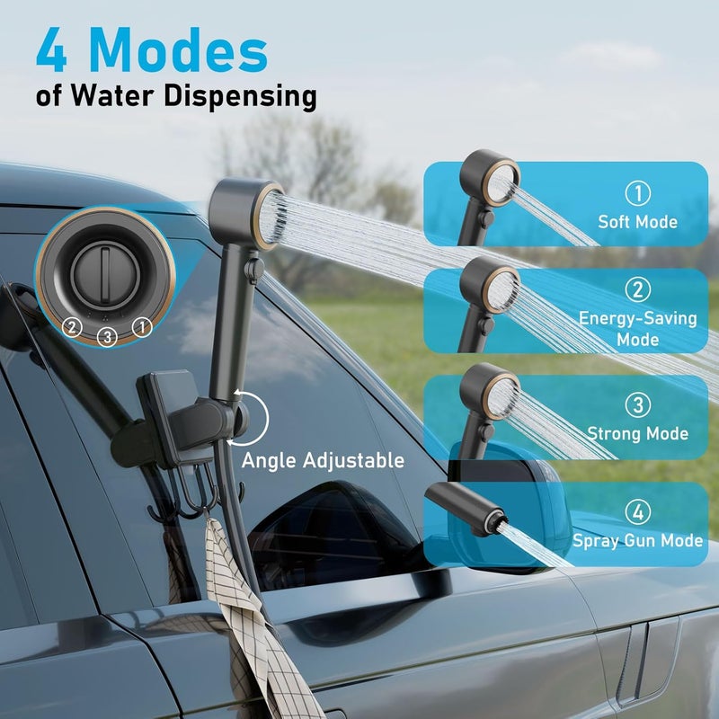 GOSCHE Portable Camping Shower, 8000mAh Rechargeable Outdoor Shower Pump with 20L Collapsible Bucket, Intelligent LED Display, IPX8 Waterproof Pump for RV, Travel, Hiking, Pet Bath, Beach - Image 4